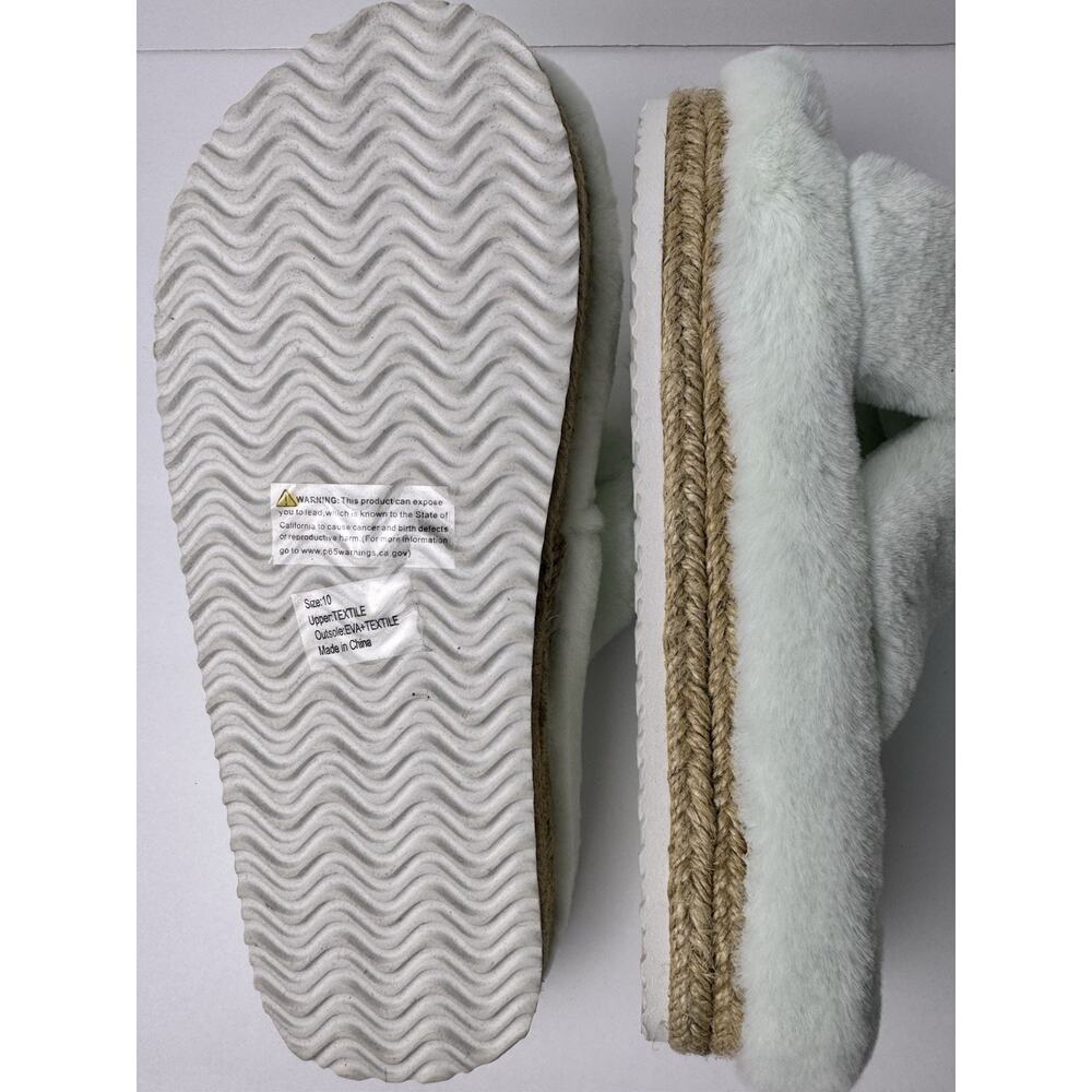 Olivia Miller Faux Fur Crossband Slippers Mint Green Open Toe Slide Size 10 - Picture 7 of 7